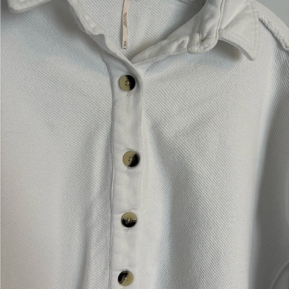 Free People Willow Tunic Polo M Oversized Dolman Sleeve Button Pocket Top White - Picture 2 of 13